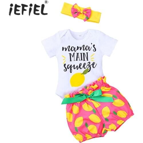 Infant Clothing For Baby Girls Clothes Set Summer Newborn Baby Girl Letter Print Romper+Short Pants+Headband Outfit Baby Costume
