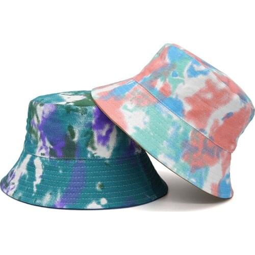Double Sided Tie Dye Hip Hop Bucket Hats Women Men Sun Hat Fisherman Caps 2021 Fashion