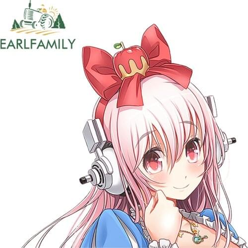 EARLFAMILY 13cm x 12.9cm for Super Sonico Anime Car Stickers Refrigerator Windshield Laptop Decal Personality Cartoon Graphics