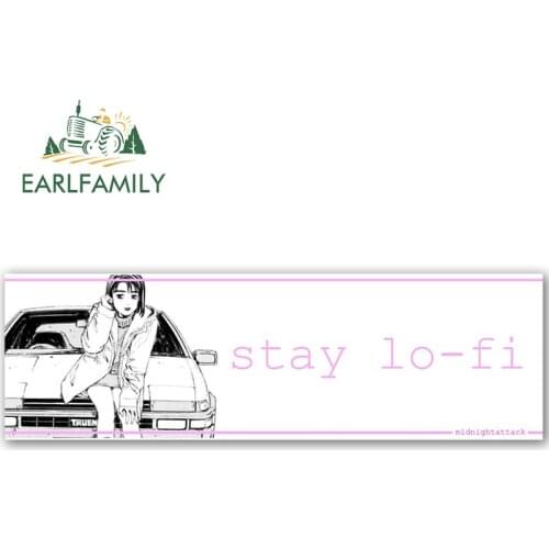 EARLFAMILY 13cm x 4.2cm Anime Slap Bumper Car Sticker Initial D Stay Lo-Fi Decal Bumper Vehicle Trunk Window Vinyl Car Wrap