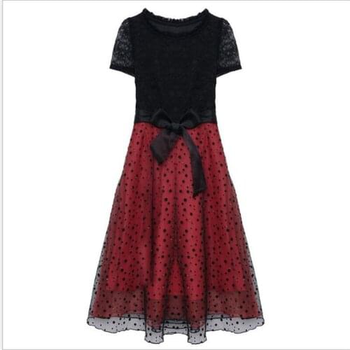 Top Elegant Women Lace Knee-Length Dress With Sashes Bow 2019 Summer Fashion Beading Mesh Women Dress O-Neck Lace Dresses Q208