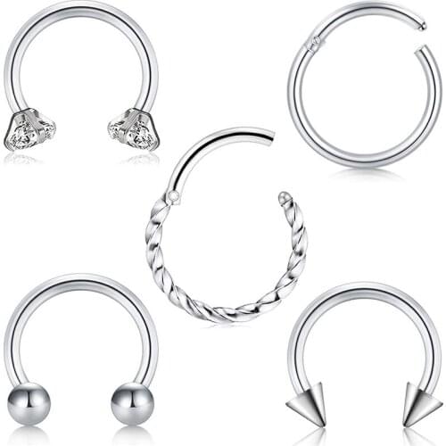 Hinged Clicker Segment Septum Ring Horseshoe Barbell Daith Tragus Helix Earring 16G Stainless Steel Braided Style Ring Unisex