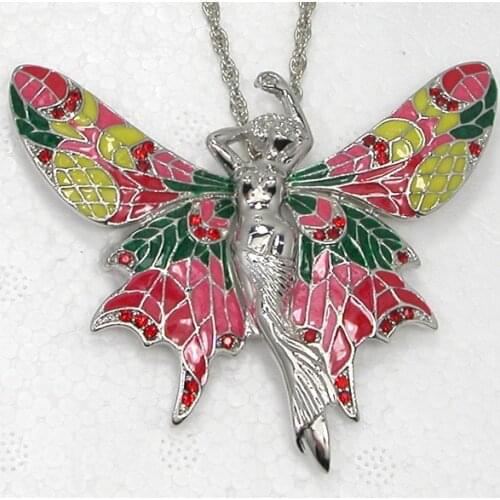 Red Rhinestone Enameling Huge Butterfly Fashion Pendant Necklaces Chain Jewelry F380 C