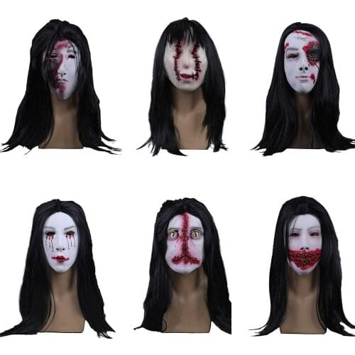 Halloween Mask Latex Scray Horror Face Full Head Masks Joker Adult Long Hair Headgear Accessoriees
