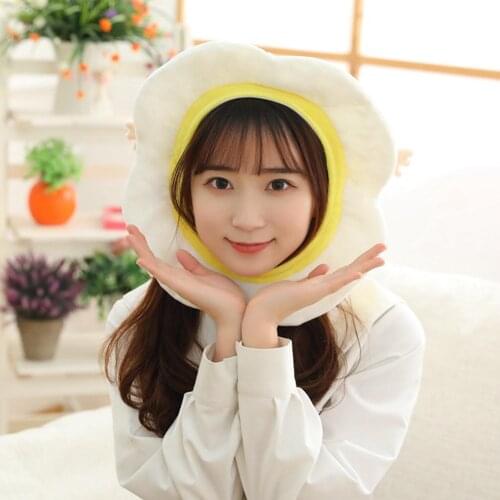 Cute Poached Egg Soft Plush Doll Hat Headgear Headwear Photo Prop Sleeping Toy