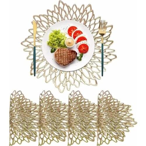 PVC Placemats Sets of 4 Round Leaf Place Mats Washable Heat Resistant Table Mats for Morden Kitchen Dining Table