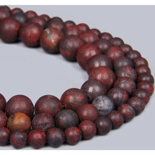 Natural Dull Polish Matte Bloodstone Red Mineral Jaspers Stone Round Loose Beads for Beadwrork Diy Jewelry Making Bracelet 15
