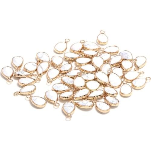 New 5pcs Natural Stone Water Drop Shape Section White Turquo Pendants for Jewelry Making DIY Necklace Size 10x14mm