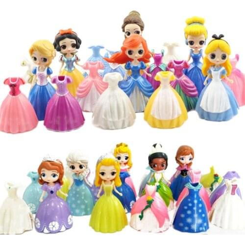 New! Cute 6pcs/18pcs 8cm Fashion Princess Belle Alice dolls Dress Up Princess Elsa Anna model Doll Toy Set Gifts for Girls