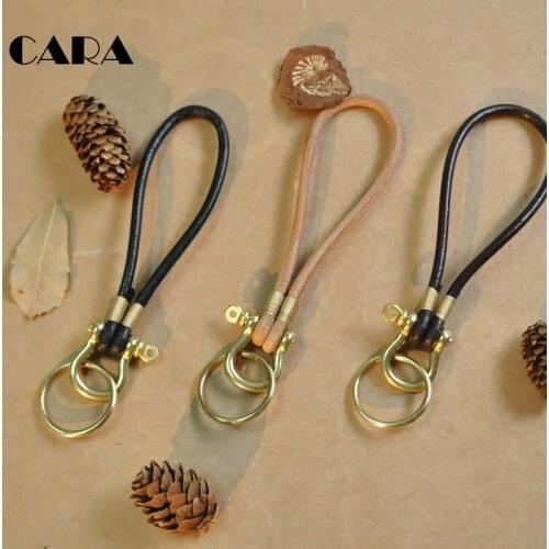 New arrival Genuine cow leather wrist strap key chain men & women Brass metal rings key rings fashion CARA0272
