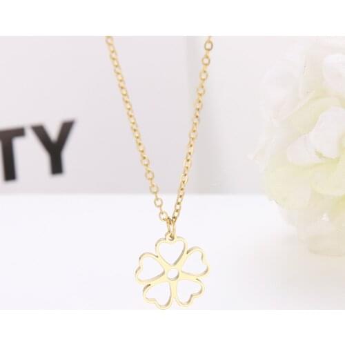 DOTIFI Stainless Steel Necklace Hollow Flower Gold and Silver Color Pendant Necklace Engagement Jewelry