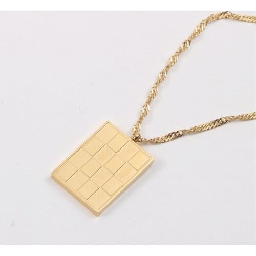 ALLNEWME Vintage Square Coin Pendant Necklace for Women Gold Color Titanium Steel Rectangle Geometric Choker Necklaces Gifts