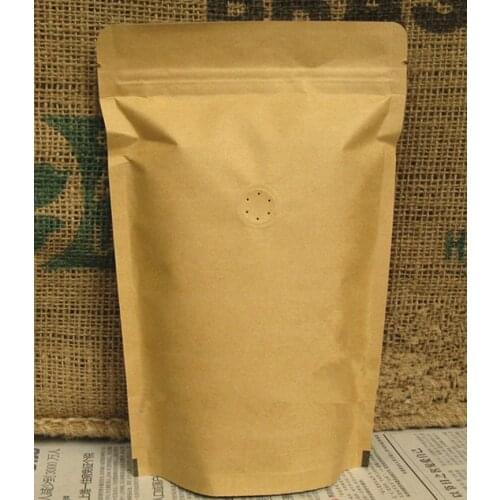 New 50pcs 15x23+4cm 280micron Kraft Paper Zipper Bag Coffee Beans Valve Packaging Bag Storage Bags