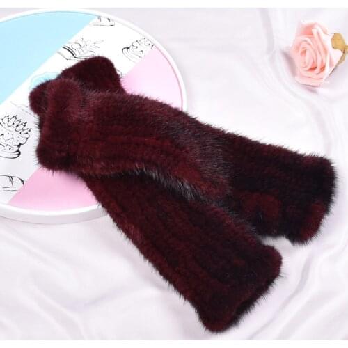 Natural real mink fur arm warmers hand knitted High Elastic Half Finger Gloves Medium Length female sleeve