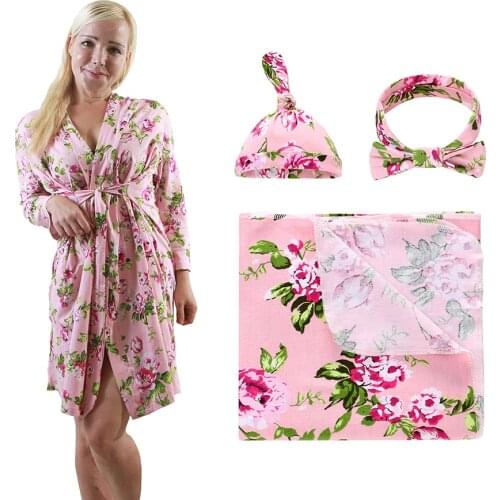 Mother Pajamas Nursing Nightgown Sleepwear Dress Bathrobe Receiving Blankets Family Matching