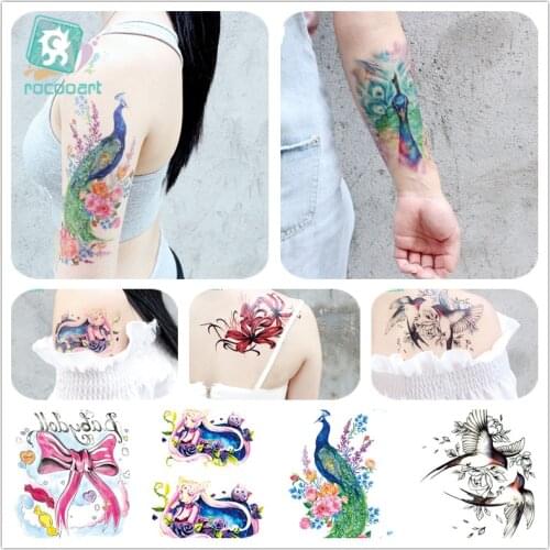 Latest Temporary Body Tattoo Sticker Beautiful Girl Colorful Peacock Swallow and Flowers For Women Makeup Waterproof Tatoo