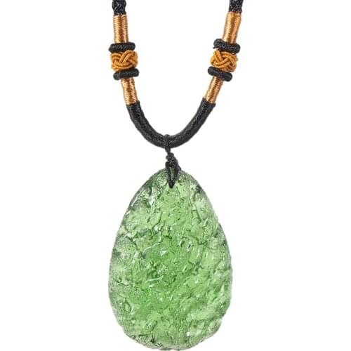 Natural Crystal Green Gem Moldavite Meteorite Impact Glass Necklace Pendant Gift Home Decor Meditation Necklace