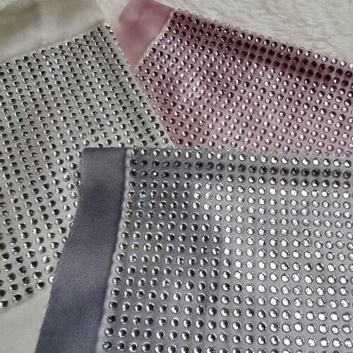 Satin Spandex Elastic Fabric Hot Fix High Quality Crystal Rhinestone shinny Stretch Pink Nude Grey Polyester