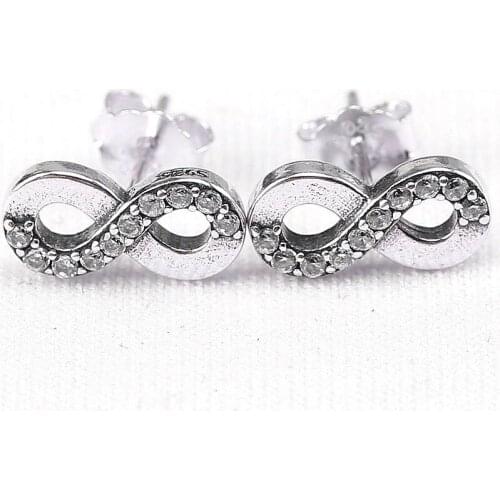 Stud Earring for Women Wedding Party Fit Lady Fine Jewelry Authentic S925 Earring Infinite Love Heart with Crystal Geometric