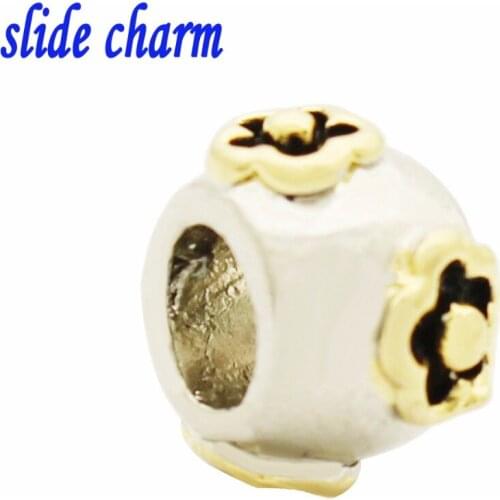 Slide charm Free shipping Peach genuine silver color beads fit Pandora bracelets charm bracelets and jewelry accessories