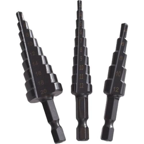 1pc HSS Step Drill Bit Set Titanium Coated Pagoda Straight Groove Step Cone Drill Bit Drilling Power Tool Wood Metal Hole Cutter