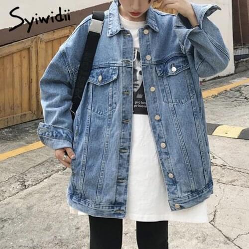 Syiwidii Jean Jacket Women Denim Coat Fall Winter 2021 New Fashion Loose Oversized Blue Jean Jacket Button Up Oversized Cardigan