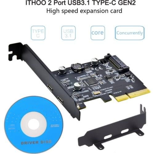 USB3.1 to Type-C 2Port Expansion Card PCI-E4X to USB3.1 Gen2 10Gbps USBC Adapter