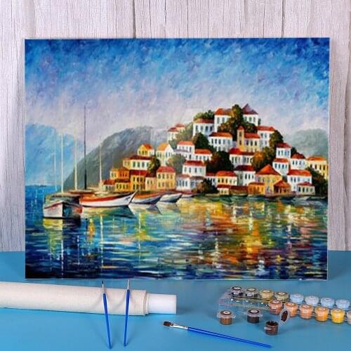 Morning Harbor Painting By Numbers Kit Acrylic Paints 50*70 Canvas Painting New Design For Children Handicraft Wall Handiwork