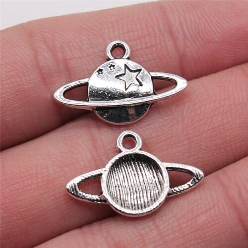 WYSIWYG 10pcs 14x22mm Cosmic Solar System Saturn Charms Pendant For Jewelry Making Antique Silver Color Jewelry Accessories