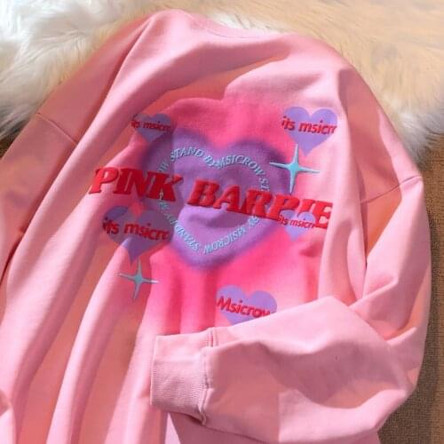 Womens Sweatshirt 2021 New Autumn Loose Korean Printed Round Neck Letter Love Long Sleeve Sweatshirt Casual Wn