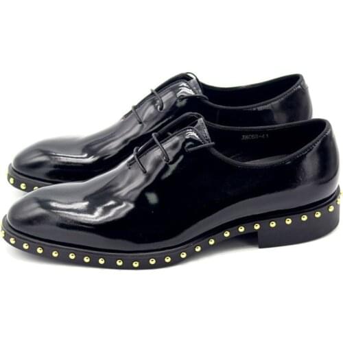 Golden Rivet Oxford Shoes Mens Handmade Black Oil Bright Real Leather Male Social Shoe Formal Office Wedding Dress Shoes Men 45