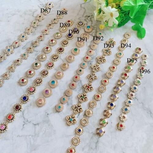 1Yard Rhinestone Plastic Chain Plated Gold Sew On Trim for DIY Wedding Costume Applique Jewelry Craft Accessories D87-96