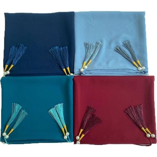 10pc Women Bubble Chiffon Solider Color Scarf Long Soft Wrap Scarf Shawl Scarves Femme Bufandas With Pearls Hijabs Tassel Scarf