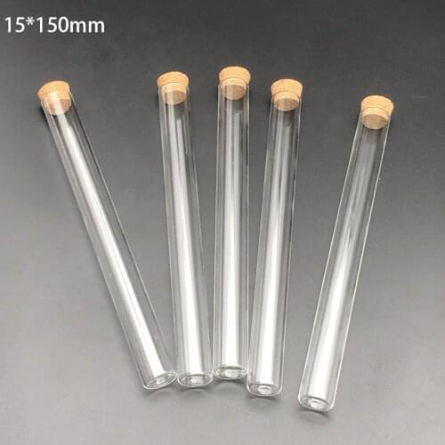 20pcs/Pack 15x150mm Lab Transparent Flat Bottom Glass Test Tubes With Cork Wooden Stoppers for Laboratory Container