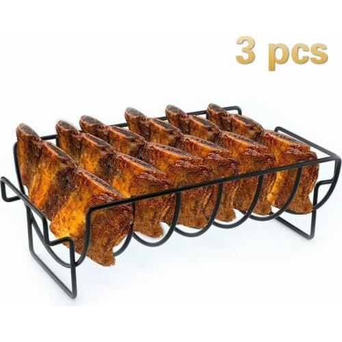 3pcs Non-Stick Rib Shelf Stand Barbecue Rib and Roast Rack Stainless Steel Grilling BBQ Chicken Beef Ribs Rack Grilling basket