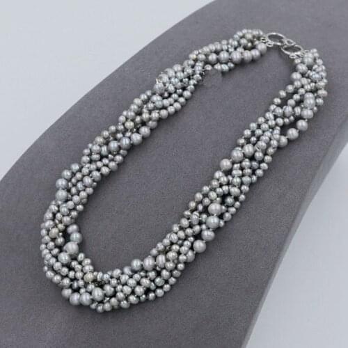 5 Rows Pearl Necklace AA 4-7MM Gray Genuine Freshwater Pearl Necklace,Bridesmaid Wedding Pearl Jewelry