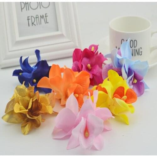 5pcs/lot orchid artificial silk flower heads for wedding bridal bouquet wrist flower accessories Decoration