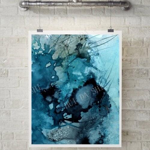 Abstract Teal Sea Art Prints Set, Abstract Painting Art, Set of 2 Fine Art Prints, Sea Waves Abstract Modern Wall Prints Set