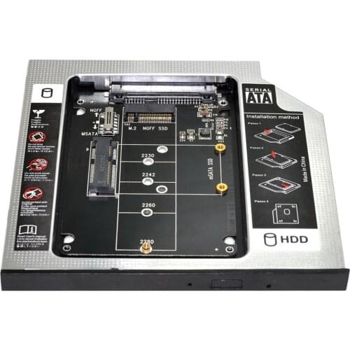 Slimline SATA 13Pin Caddy Case to MSATA NGFF B/M-key SSD for 9.5mm Universal Laptop CD / DVD-ROM Optical Bay