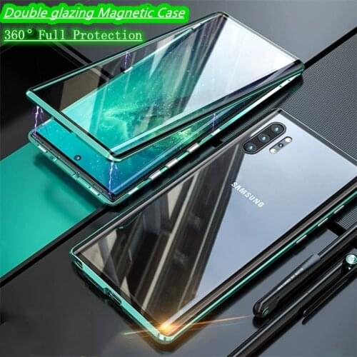 Double Sided Tempered Glass Magnet for Samsung S21 S20 Note 9 10 20 Ultra S8 S9 S10 Plus A71 A51 360 Full Protection Flip Cover