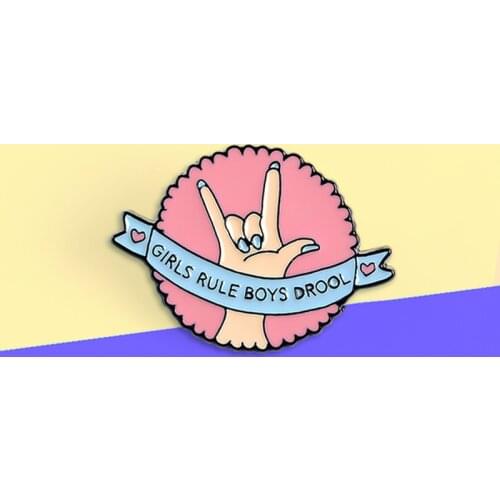 Rock Girls Pins Pink Hand Enamel Pins GIRLS RULE BOYS DROOL Brooches Badges Clothes Bag Feminist jewelry Pins Gift for Friends