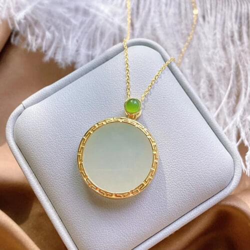 Natural Hetian Jade White Jade Tranquility and Peace Plate Jade Necklace S925 Sterling Silver Pendant Gift All-Matching Fashion