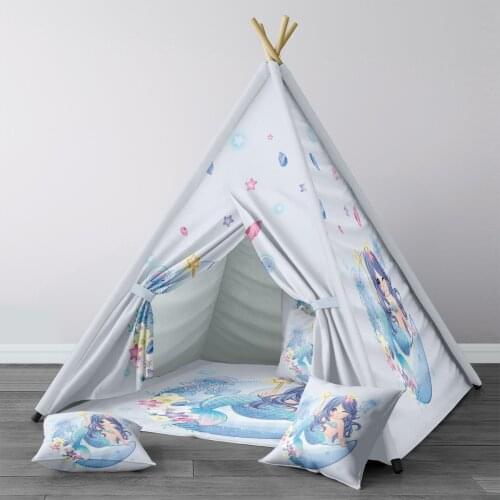 Play Tent for Kids Wigwam Portable Indoor Playground Tents Children Bedrooms Dark Blue Mermaid Model 212
