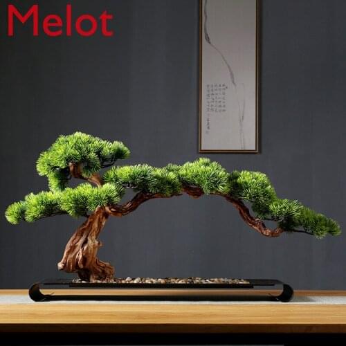 Artificial Greeting Pine Bonsai Decoration Living Room Office Desk Surface Panel Green Plant Solid Wood Root Decorations