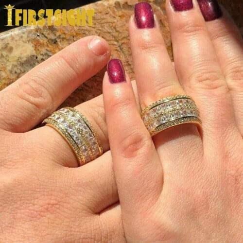 Gold Silver Color Baguette Zircon Rings Big Iced Out 2 Raw Square Cubic Zirconia Band Ring Fashion Women Men Hip Hop Jewelry