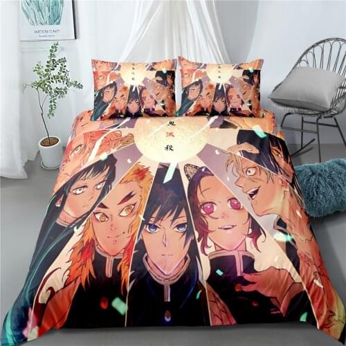2/3 Pieces Kamado Tanjirou Bedding Set 3D Print Twin Queen King Duvet Cover Microfiber Fabric Demon Slayer Bed Quilt Cover