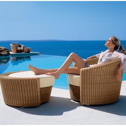 Freeshipping Lounger Outdoor Rattan Sofa Lying Bed Balcony Villa Outdoor PE Rattan Chairs Sets