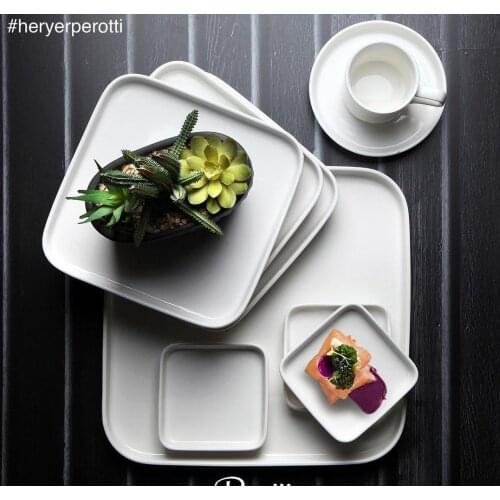 Square Tableware Plates Ceramic Dinner Set Gold keramika Porcelain Dessert Plate Steak Salad Snack Cake Plates Minimal chic