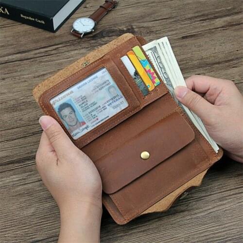 Real Cow Leather Men Wallets Money Coin Pocket Vintage Male Purse Function Brown Genuine Leather Unisex Wallet with Card Holders