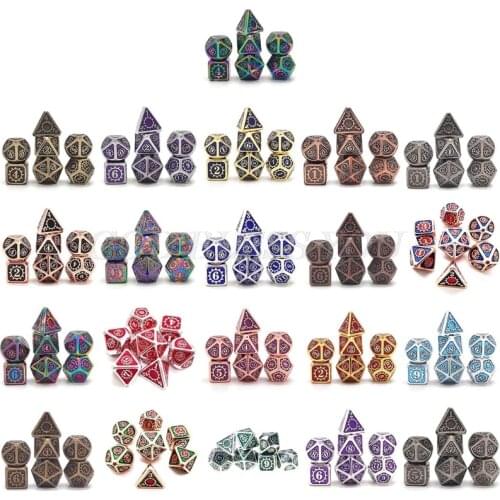 Steampunk Style Metal Dice Set,7Pcs Metallic Role-playing DND Game D&D Dice with Free Metal Case for D&D Game Role Playing